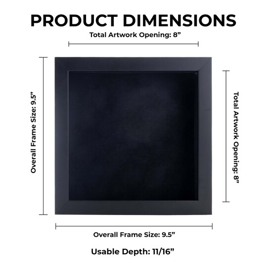 Classic Black Wood Shadown Box Frame with Acrylic Front - Black Suede Backing, 30 Sizes